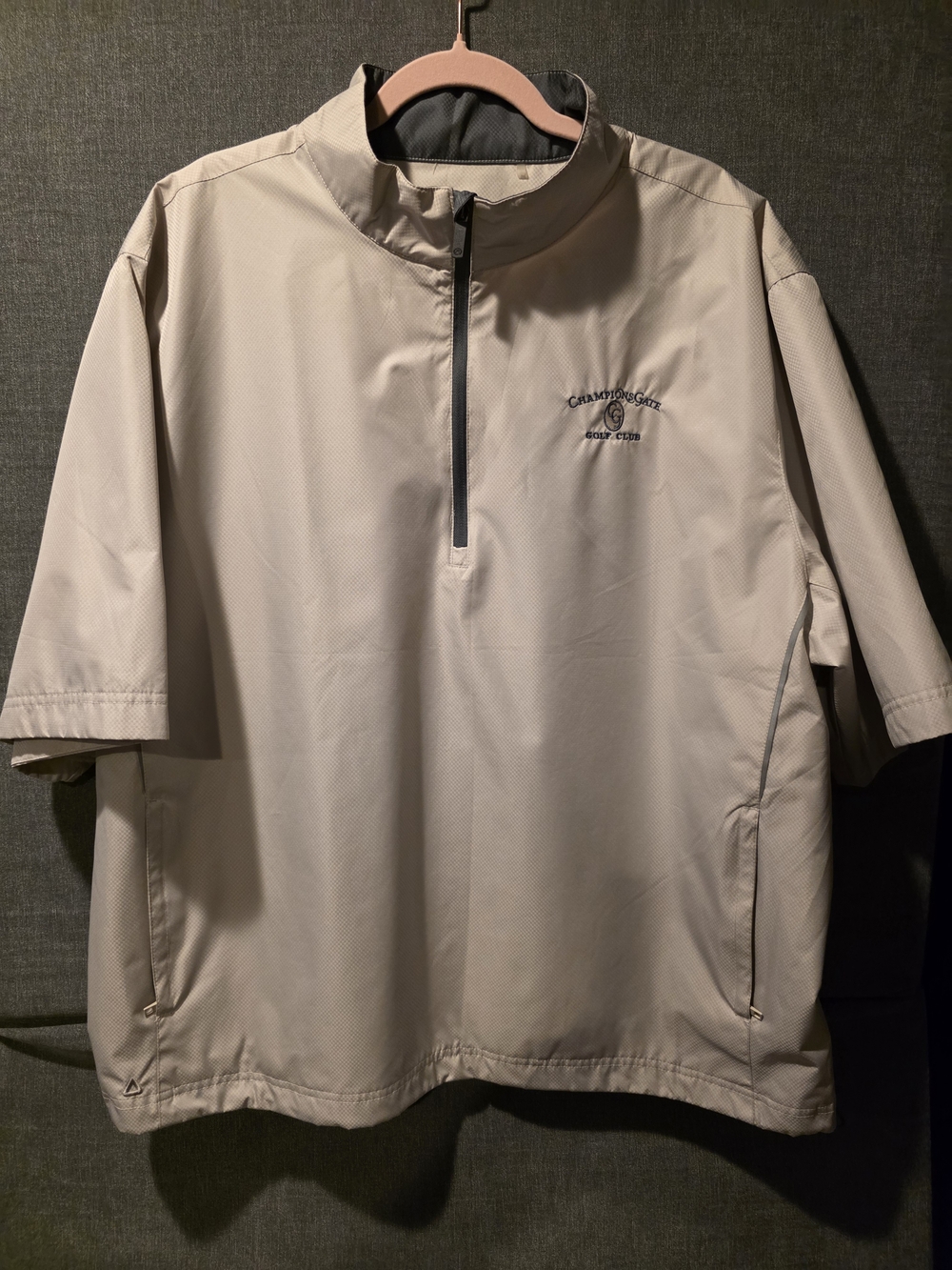 AHead Championship Golf Pullover Short Sleeve Windbreaker - Light Beige Size XL